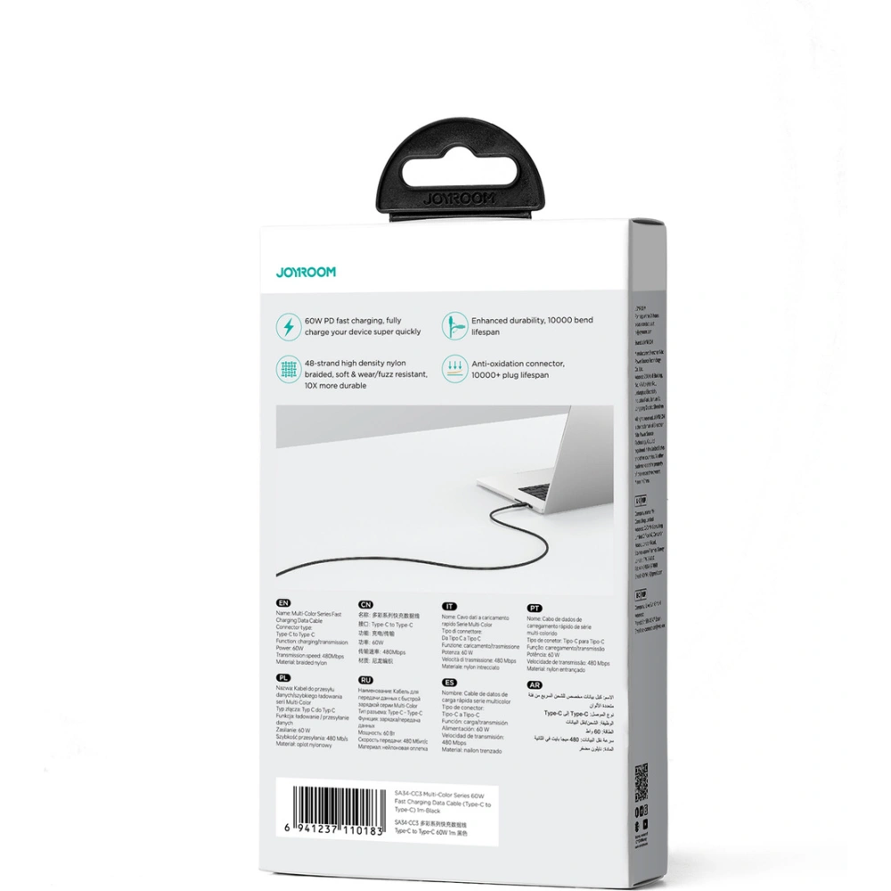 Kabel Joyroom Multi-Color Series SA34-CC3 USB-C / USB-C 60W 1m czarny