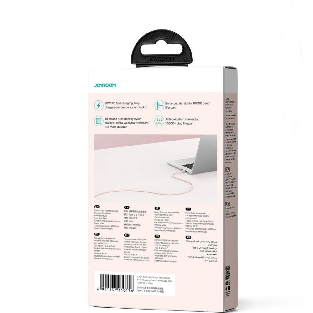 Kabel Joyroom Multi-Color Series SA34-CC3 USB-C / USB-C 60W 1m różowy