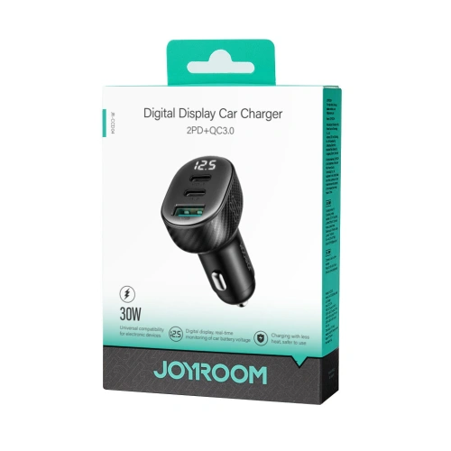 Buy Joyroom car charger with display JR-CCD04 2xUSB-C 1xUSB-A 30W black - JYR813 - {ean13} - Home Screen Store Europe