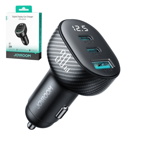 Kup Autós töltő kijelzővel Joyroom JR-CCD04 2xUSB-C 1xUSB-A 30W fekete - JYR813 - {ean13} - Sklep Home Screen