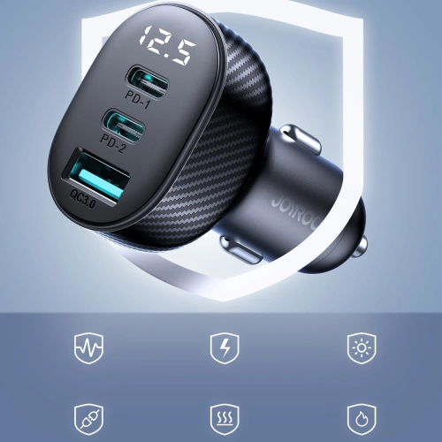 Buy Joyroom car charger with display JR-CCD04 2xUSB-C 1xUSB-A 30W black - JYR813 - {ean13} - Home Screen Store Europe