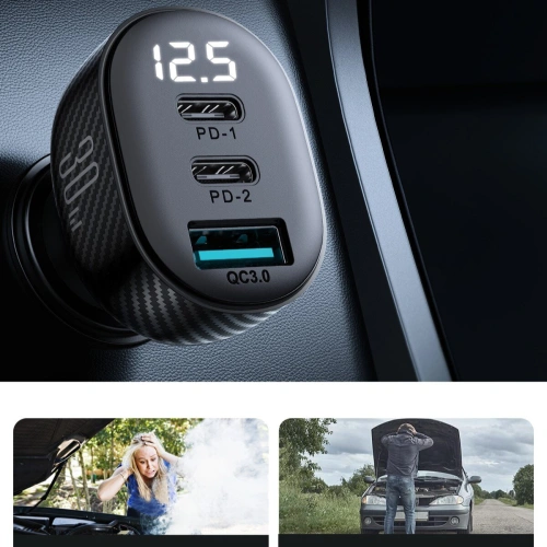 Buy Joyroom car charger with display JR-CCD04 2xUSB-C 1xUSB-A 30W black - JYR813 - {ean13} - Home Screen Store Europe