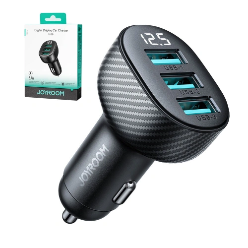 Buy Joyroom car charger with display JR-CCD03 3xUSB-A 3.4A black - JYR814 - {ean13} - Home Screen Store Europe