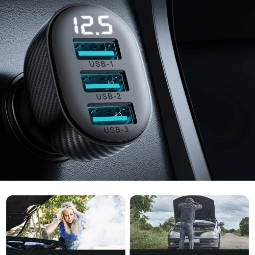 Buy Joyroom car charger with display JR-CCD03 3xUSB-A 3.4A black - JYR814 - {ean13} - Home Screen Store Europe