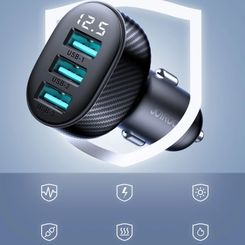 Buy Joyroom car charger with display JR-CCD03 3xUSB-A 3.4A black - JYR814 - {ean13} - Home Screen Store Europe