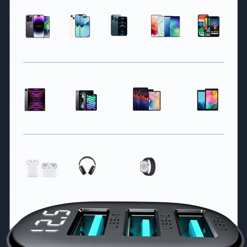 Kup Autós töltő kijelzővel Joyroom JR-CCD03 3xUSB-A 3.4A fekete - JYR814 - {ean13} - Sklep Home Screen