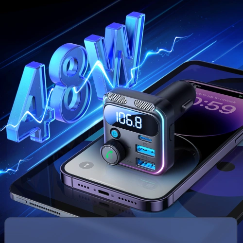 Kup FM-Transmitter Joyroom JR-CCB01 2xUSB-A USB-C 48W mit dualem Mikrofon schwarz - JYR816 - {ean13} - Sklep Home Screen
