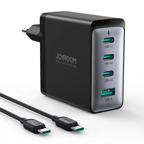 Kup Síťová nabíječka Joyroom JR-TCG04EU 3xUSB-C 1xUSB-A + kabel USB-C / USB-C 100W 1.2m černá - JYR822 - {ean13} - Sklep Home Screen