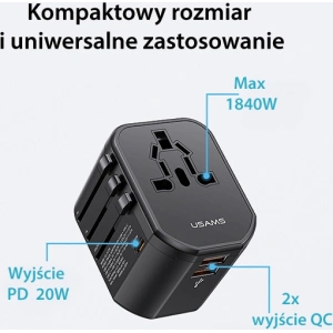 Kup 4-in-1 USAMS T59 încărcător de călătorie US/AU/EU/UK adaptor de călătorie negru/negru - USA1008 - {ean13} - Sklep Home Screen