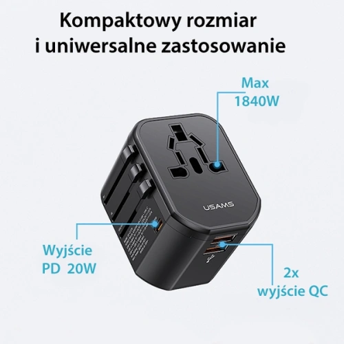Kup 4-in-1 USAMS T59 încărcător de călătorie US/AU/EU/UK adaptor de călătorie negru/negru - USA1008 - {ean13} - Sklep Home Screen