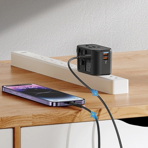 Kup 4-in-1 USAMS T59 încărcător de călătorie US/AU/EU/UK adaptor de călătorie negru/negru - USA1008 - {ean13} - Sklep Home Screen