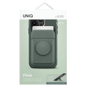Kup UNIQ Flixa magnetická peněženka na karty s podpěrou MagSafe zelená/lichen green - UNIQ1066 - {ean13} - Sklep Home Screen