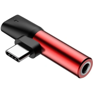 Adapter Audio Baseus L41 USB-C to Mini Jack 3.5mm + USB-C Red