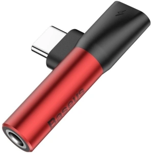 Adapter Audio Baseus L41 USB-C do Mini Jack 3.5mm + USB-C (czerwony)