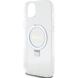 Case Guess GUHMP15MHRSGSD Apple iPhone 15 Plus / 14 Plus Hardcase Ring Stand Script Glitter MagSafe transparent