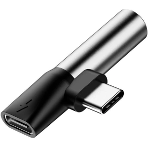 Adapter Audio Baseus L41 USB-C do Mini Jack 3.5mm + USB-C (srebrny)