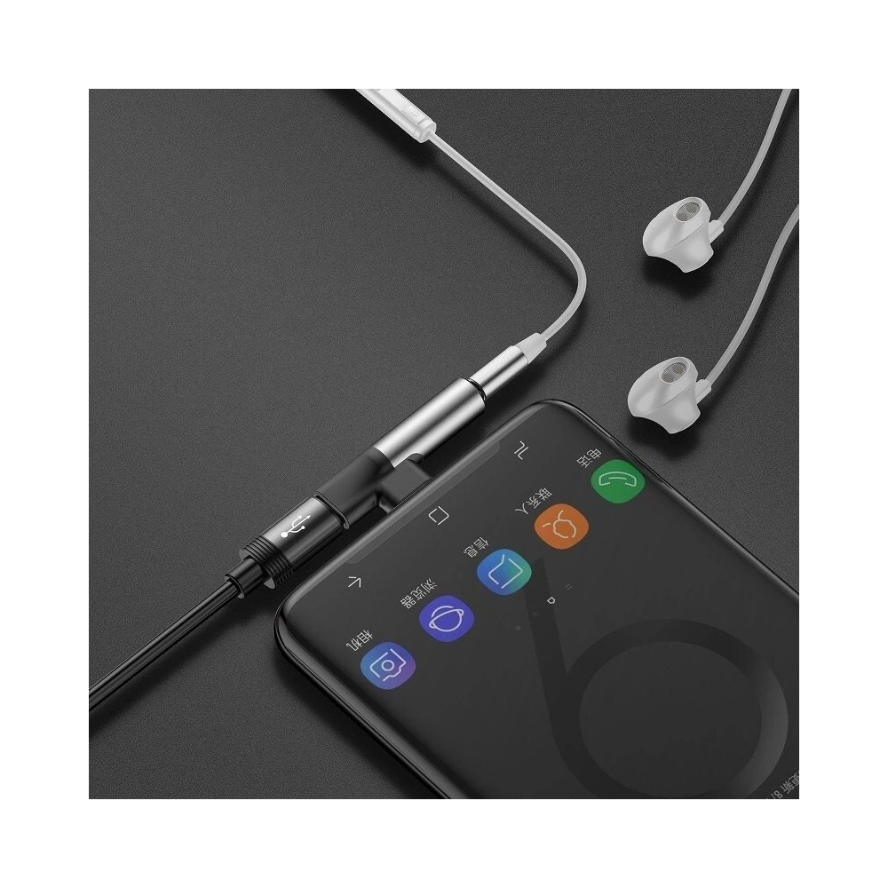 Adapter Audio Baseus L41 USB-C do Mini Jack 3.5mm + USB-C (srebrny)
