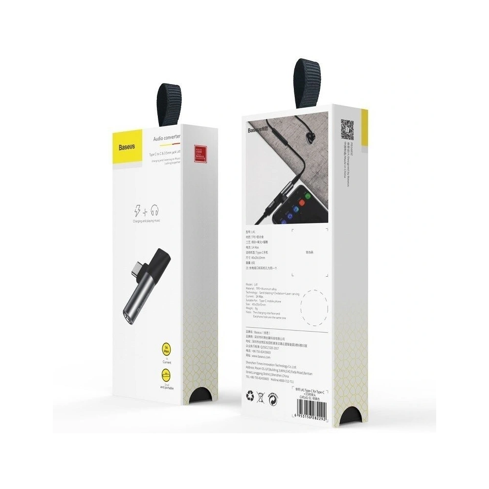 Adapter Audio Baseus L41 USB-C do Mini Jack 3.5mm + USB-C (srebrny)