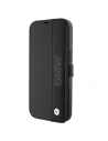 Etui BMW BMBKP15S22RDPK Apple iPhone 15 könyvtok bőr textúrájú & csíkos fekete/black