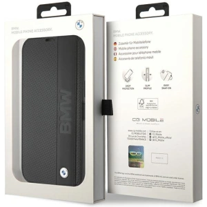 Etui BMW BMBKP15S22RDPK Apple iPhone 15 bookcase Leather Textured & Stripe czarny/black