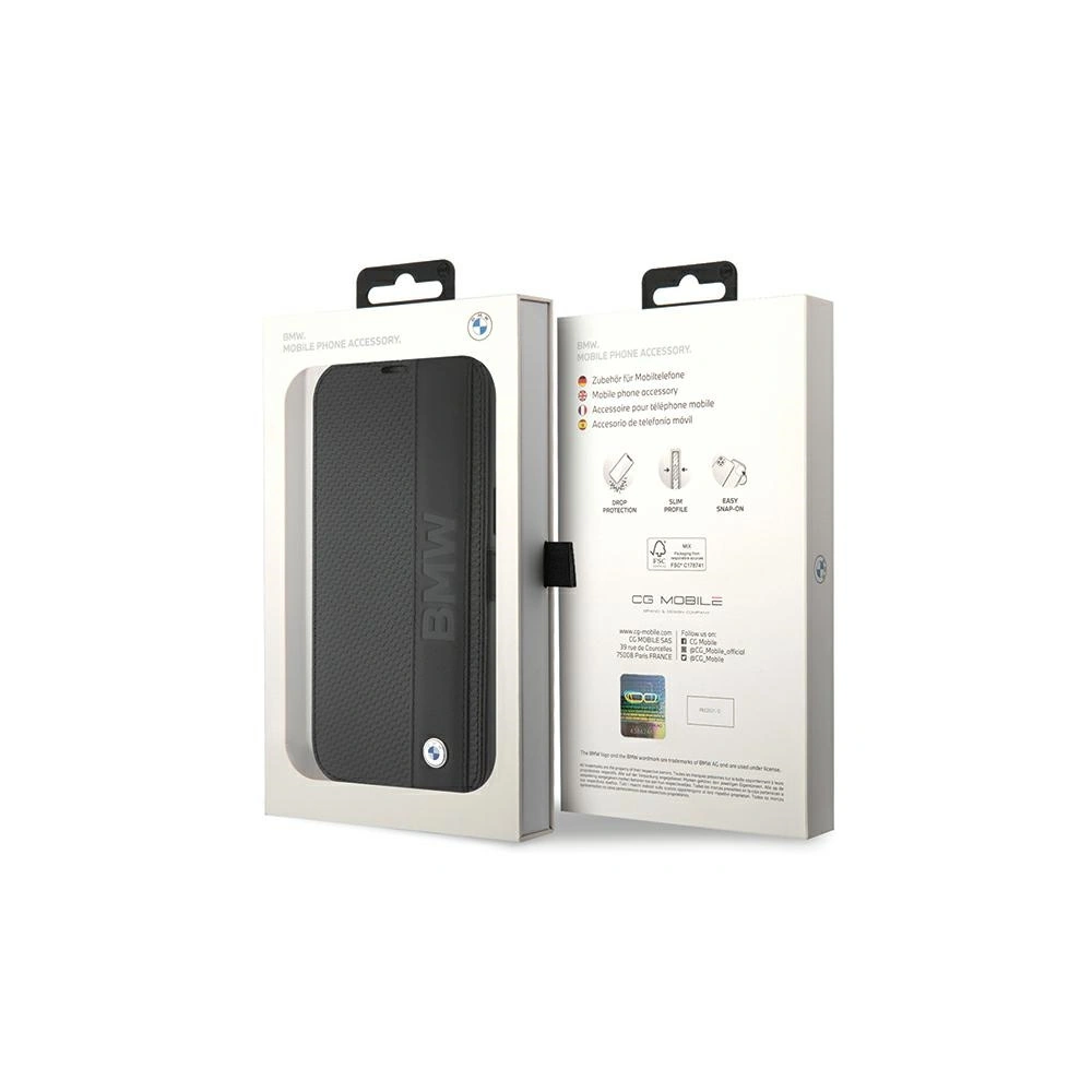 Etui BMW BMBKP15S22RDPK Apple iPhone 15 bookcase Leather Textured & Stripe czarny/black