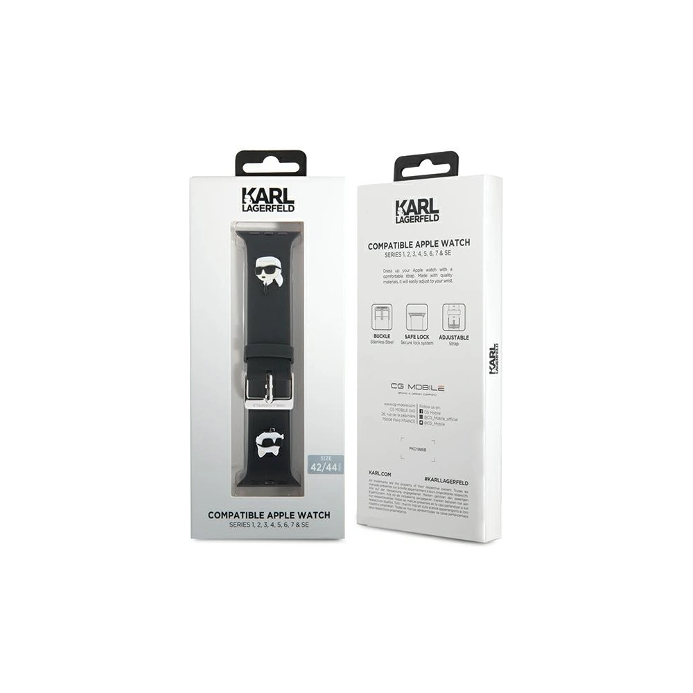 Pasek Karl Lagerfeld KLAWLSLKCNK Apple Watch 4/5/6/7/SE/8/9/Ultra 44/45/49mm strap 3D Rubber Karl&Choupette Heads czarny/black