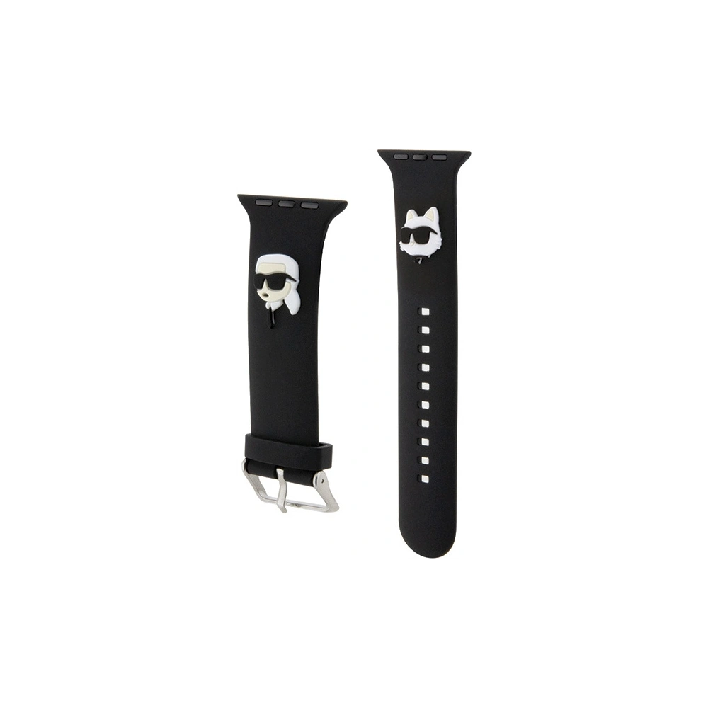 Pasek Karl Lagerfeld KLAWMSLKCNK Apple Watch 4/5/6/7/SE/8/9/10 40/41/42mm strap 3D Rubber Karl&Choupette Heads czarny/black