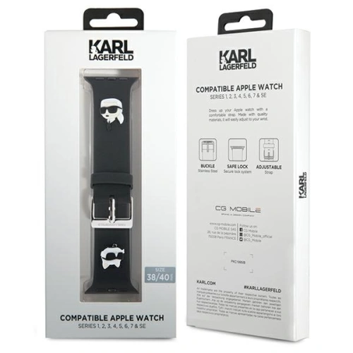 Kup Pasek Karl Lagerfeld KLAWMSLKCNK Apple Watch 4/5/6/7/SE/8/9/10 40/41/42mm szíj 3D Gumi Karl&Choupette Fejek fekete/black - KLD1773 - {ean13} - Sklep Home Screen