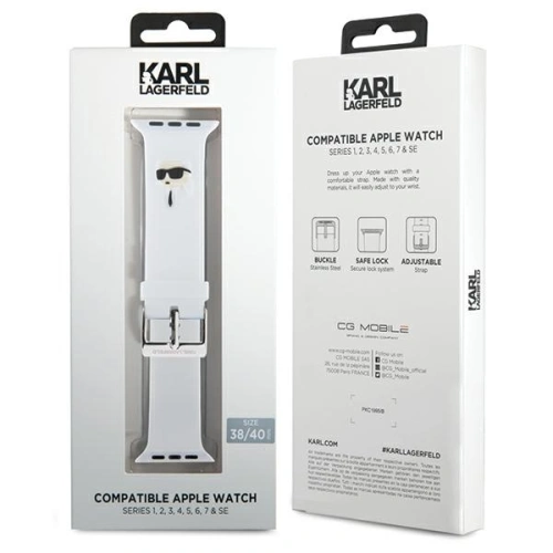Kup Karl Lagerfeld KLAWMSLKNH Apple Watch 4/5/6/7/SE/8/9/10 40/41/42mm strap 3D Rubber Karl Head weiß/white - KLD1774 - {ean13} - Sklep Home Screen