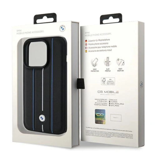 Kup Etui BMW BMHCP15L22RVSK Apple iPhone 15 Pro hardcase Leather Stamp Blue Lines czarny/black - BMW544 - {ean13} - Sklep Home Screen