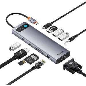 Kup Adapter 11w1 Baseus StarJoy Metal Glam Series Hub USB-C / HDMI, VGA, 3xUSB-A 3.0, USB-A 2.0, USB-C PD, RJ45, SD/TF, 3,5mm - BSU4767 - {ean13} - Sklep Home Screen