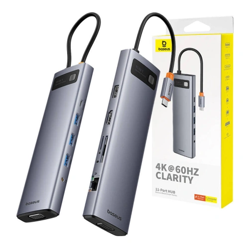Kup Adapter 11w1 Baseus StarJoy Metal Glam Series Hub USB-C / HDMI, VGA, 3xUSB-A 3.0, USB-A 2.0, USB-C PD, RJ45, SD/TF, 3,5mm - BSU4767 - {ean13} - Sklep Home Screen