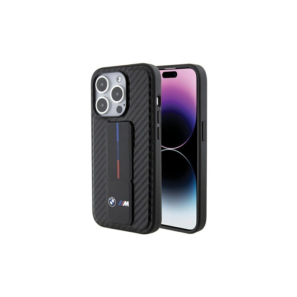 Etui BMW BMHCP15LGSPCCK Apple iPhone 15 Pro hardcase Grip Stand Smooth & Carbon czarny/black