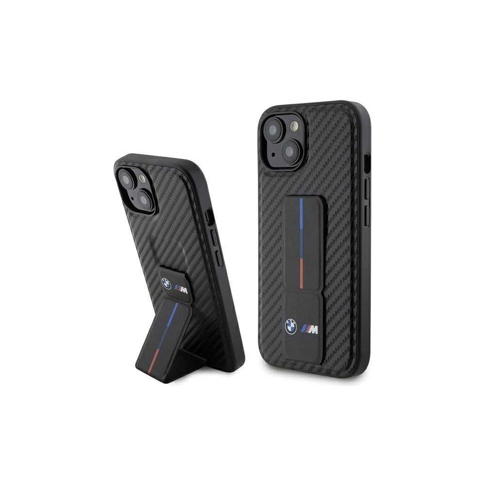 Etui BMW BMHCP15SGSPCCK Apple iPhone 15 hardcase Grip Stand Smooth & Carbon czarny/black