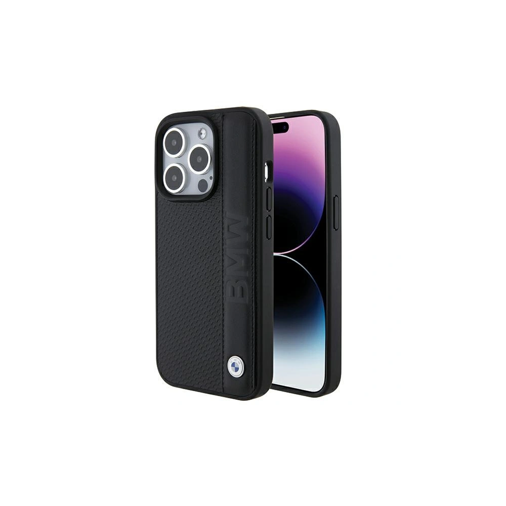 Etui BMW BMHCP15X22RDPK Apple iPhone 15 Pro Max hardcase Leather Textured & Stripe czarny/black