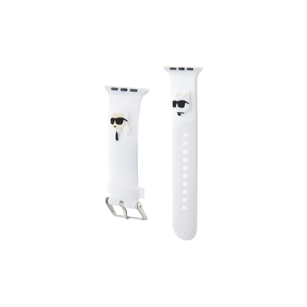 Pasek Karl Lagerfeld KLAWLSLKCNH Apple Watch 4/5/6/7/SE/8/9/Ultra 44/45/49mm strap 3D Rubber Karl&Choupette Heads biały/white