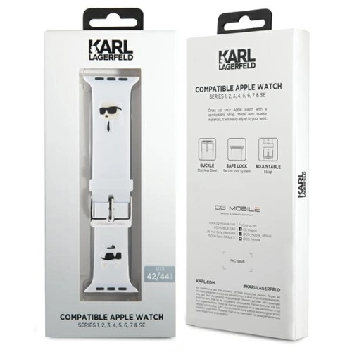 Kup Pásek Karl Lagerfeld KLAWLSLKCNH Apple Watch 4/5/6/7/SE/8/9/Ultra 44/45/49mm pásek 3D guma hlavy Karl&Choupette bílý/white - KLD1780 - {ean13} - Sklep Home Screen