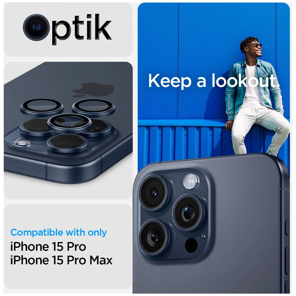 Szkło hartowane na aparat Spigen Optik.tr ez Fit Camera Protector Apple iPhone 14 Pro/Pro Max/15 Pro/Pro Max Blue Titanium [2 PACK]