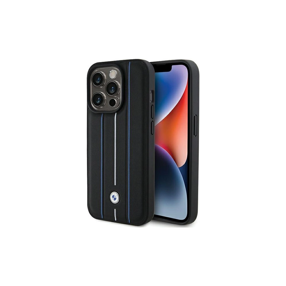 Etui BMW BMHCP15X22RVSK Apple iPhone 15 Pro Max hardcase Leather Stamp Blue Lines czarny/black
