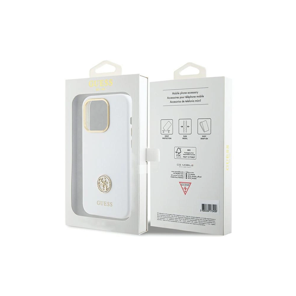 Etui Guess GUHCP15LM4DGPH iPhone 15 Pro biały/white hardcase Silicone Logo Strass 4G