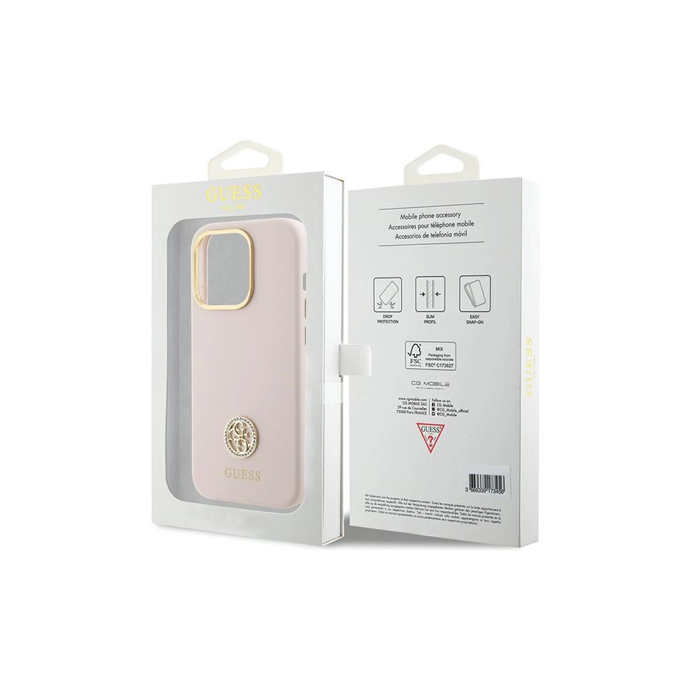 Etui Guess GUHCP15LM4DGPP iPhone 15 Pro jasnoróżowy/pink hardcase Silicone Logo Strass 4G