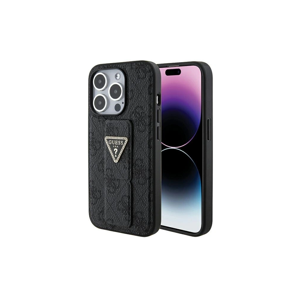 Etui Guess GUHCP15LPGS4TDK iPhone 15 Pro czarny/black hardcase Grip Stand 4G Triangle Strass