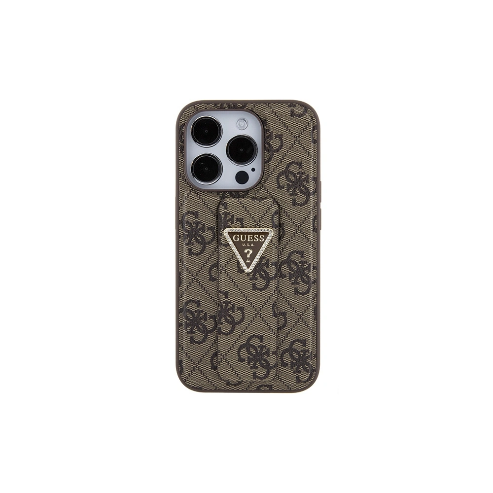 Etui Guess GUHCP15LPGS4TDW iPhone 15 Pro brązowy/brown hardcase Grip Stand 4G Triangle Strass