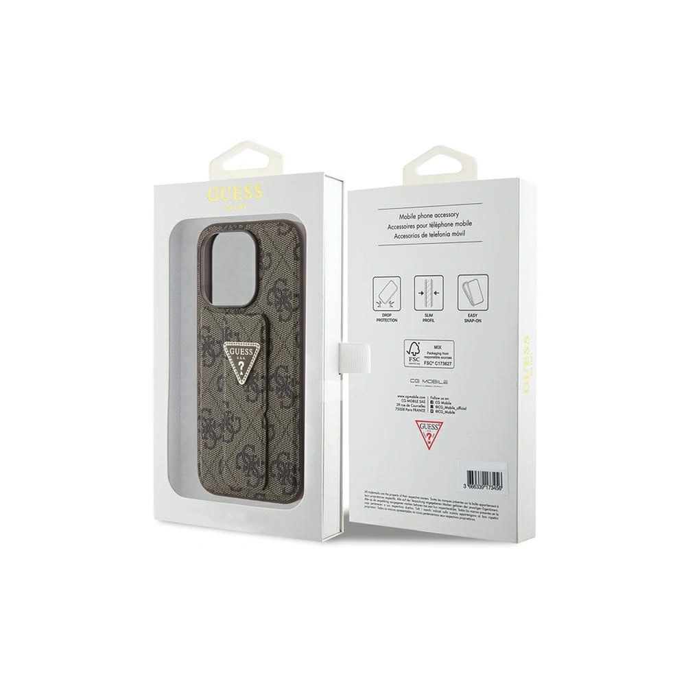 Etui Guess GUHCP15LPGS4TDW iPhone 15 Pro brązowy/brown hardcase Grip Stand 4G Triangle Strass