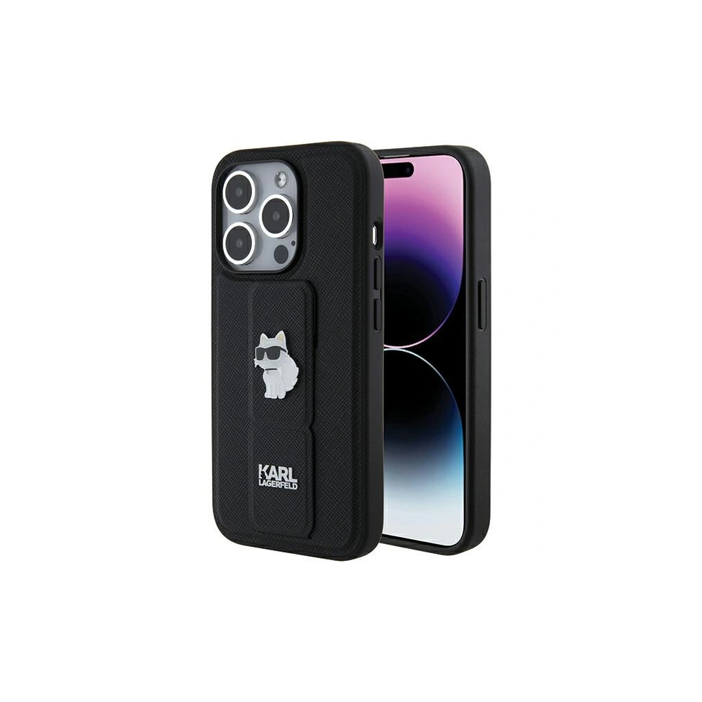 Etui Karl Lagerfeld KLHCP15LGSACHPK iPhone 15 Pro czarny/black hardcase Gripstand Saffiano Choupette Pins