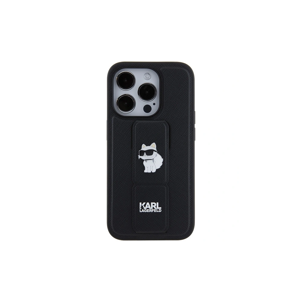 Etui Karl Lagerfeld KLHCP15LGSACHPK iPhone 15 Pro czarny/black hardcase Gripstand Saffiano Choupette Pins