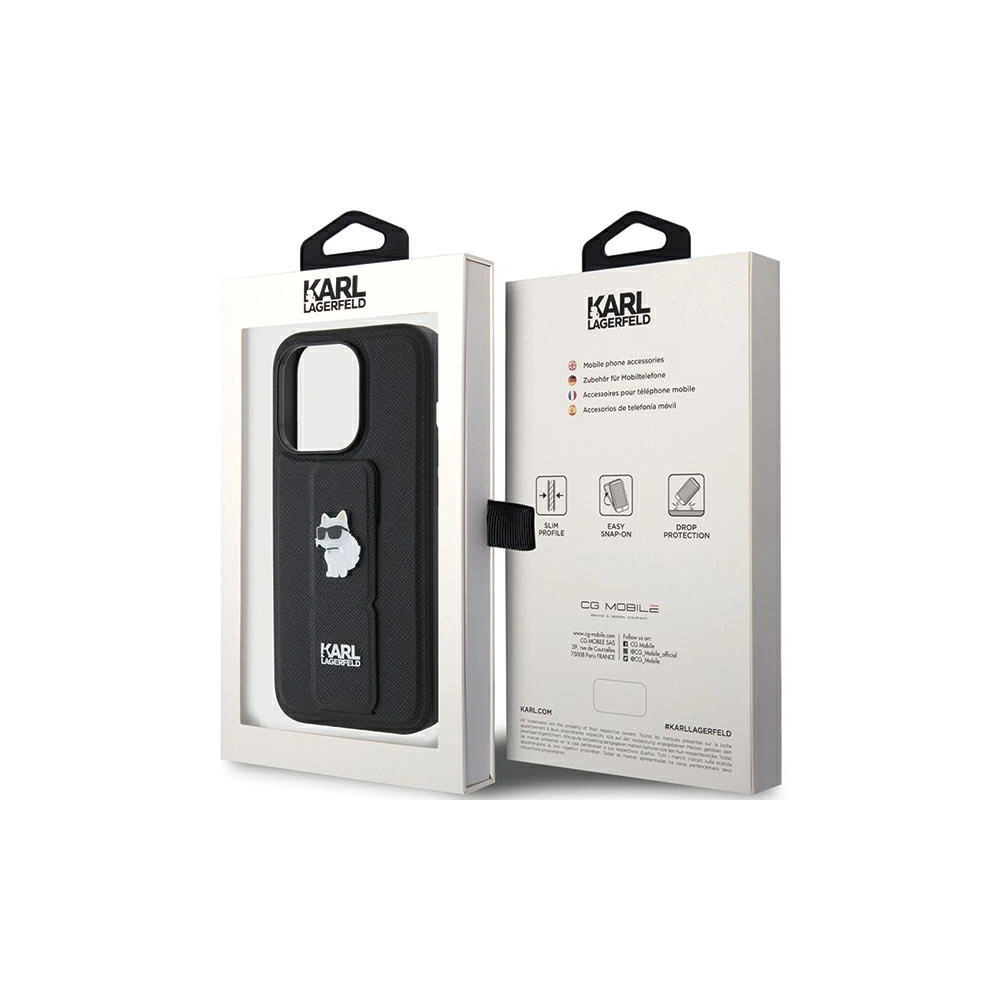 Etui Karl Lagerfeld KLHCP15LGSACHPK iPhone 15 Pro czarny/black hardcase Gripstand Saffiano Choupette Pins