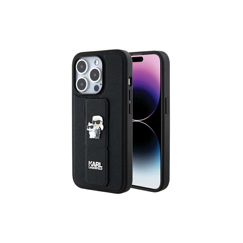 Etui Karl Lagerfeld KLHCP15LGSAKCPK iPhone 15 Pro czarny/black hardcase Gripstand Saffiano Etui Karl&Choupette Pins