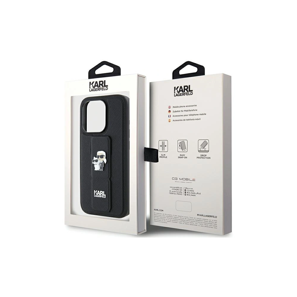 Etui Karl Lagerfeld KLHCP15LGSAKCPK iPhone 15 Pro czarny/black hardcase Gripstand Saffiano Etui Karl&Choupette Pins