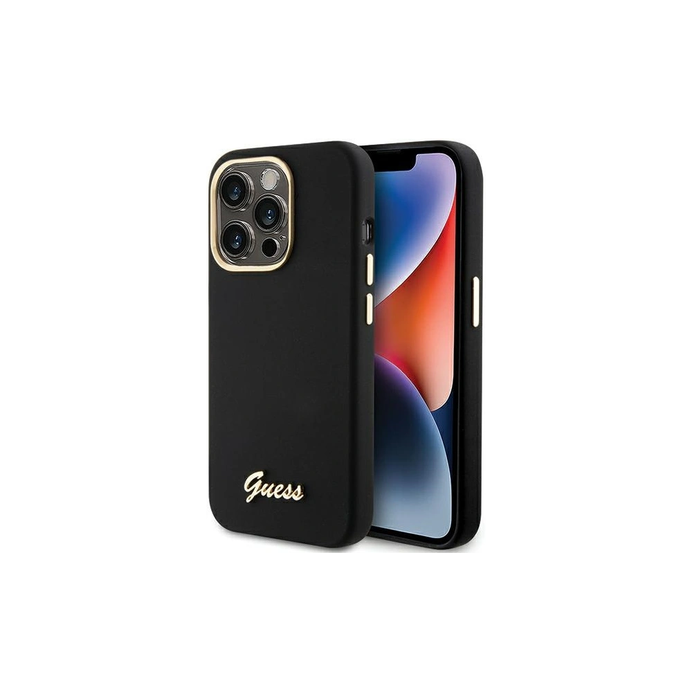 Etui Guess GUHCP15LSMBSLK iPhone 15 Pro czarny/black hardcase Silicone Script Metal Logo & Frame